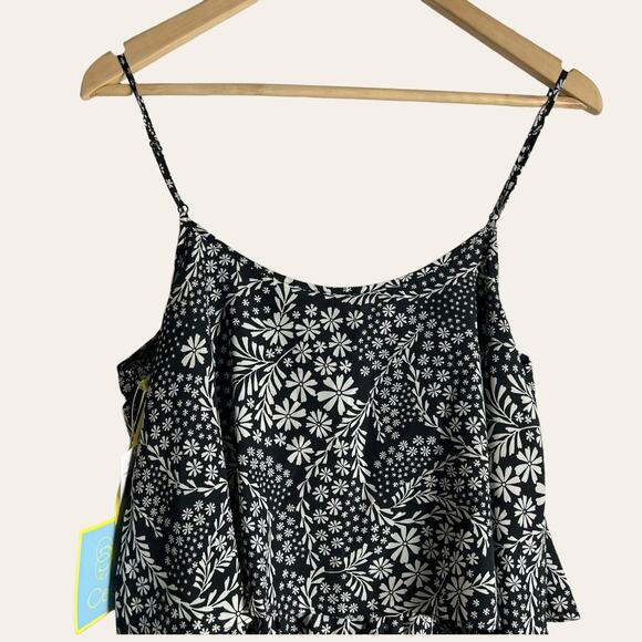 CeCe Black White Floral Print Wide Leg Sleeveless Jumpsuit Size M - Picture 6 of 11